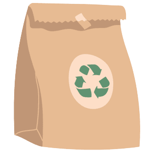 A brown paper bag with a recycling symbol printed on the front.