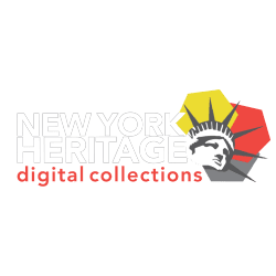 New York Heritage digital collections logo with the Statue of Liberty’s head and rays in yellow, red, and gray behind the text.